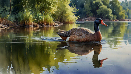 ducks on the lake watercolor style