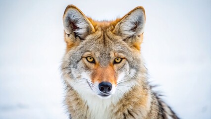 Fototapeta premium Minimalist Close-Up Coyote Portrait: Wild Animal Studio Shot on White Background