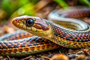 Fototapeta premium Minimalist Close-Up: Xenopeltis Snake Skin, Forest Floor Camouflage
