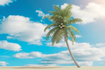 Obraz premium Palm tree on a white sand beach and blue sea, sunny day, summer and vacation concept