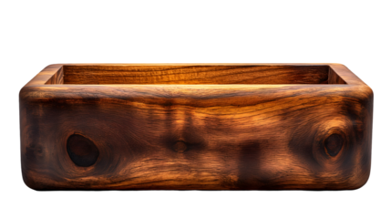 Dark Brown Wooden Box Handcrafted Decorative Tray, Solid Design for Home Decor, isolated on transparent background.