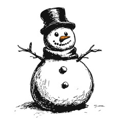 Vintage Ink Snowman Drawing – Hand-Drawn Winter Sketch