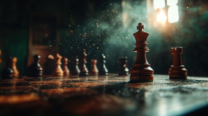 Lone king on a chessboard – moment of contemplation