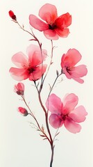 Fototapeta premium Vibrant watercolor painting of pink flowers with delicate petals and green accents