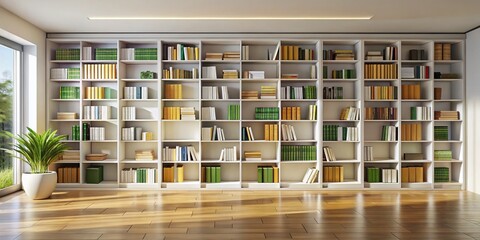 Minimalist Empty Bookshelves: Stylish 3D Render for Interior Design Exhibition