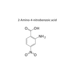2-Amino-4-nitrobenzoic acid skeletal structure.Nitrobenzoic acid derivative compound schematic illustration. Simple diagram, chemical formula.