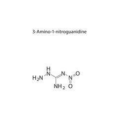 3-Amino-1-nitroguanidine skeletal structure.Nitroguanidine derivative compound schematic illustration. Simple diagram, chemical formula.