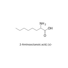 2-Aminooctanoic acid, (±)- skeletal structure.Amino acid derivative compound schematic illustration. Simple diagram, chemical formula.