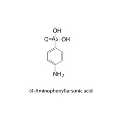 (4-Aminophenyl)arsonic acid skeletal structure.Organometallic arsenic compound compound schematic illustration. Simple diagram, chemical formula.