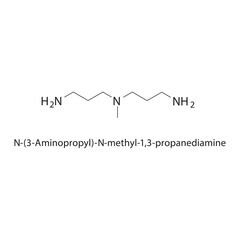 N-(3-Aminopropyl)-N-methyl1,3-propanediamine skeletal structure.Diamine derivative compound schematic illustration. Simple diagram, chemical formula.