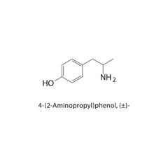 4-(2-Aminopropyl)phenol, (±)- skeletal structure.Phenol derivative compound schematic illustration. Simple diagram, chemical formula.