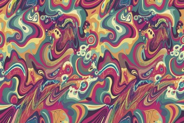 Obraz premium Psychedelic carnival pattern with retro waves, swirls and swirling background