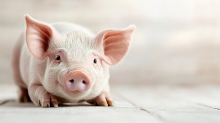 Fototapeta premium A captivating piglet looking directly at the camera, showcasing its endearing features and playful demeanor, emphasizing the beauty and charm of farm life.