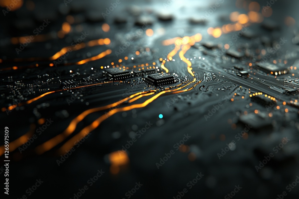 Poster close-up of a computer board featuring a processor for stock computing
