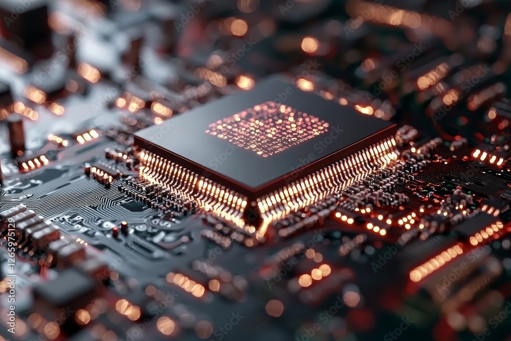 Poster a stock computing processor is mounted on this computer board, shown in close-up
