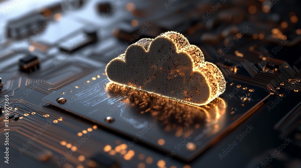 Poster the concept of digital cloud computing is represented through a technological and networking lens, i