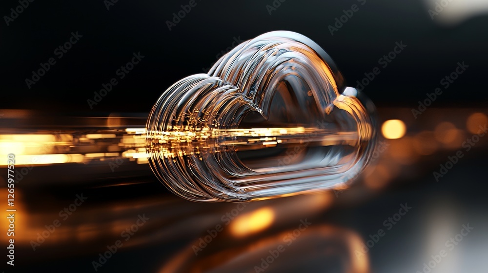 Poster digital data flow is depicted in an abstract motion against a background of code and cloud computing
