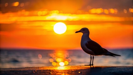 Minimalist Seagull Silhouette at Sunset - Coastal Bird Photography