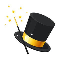 Vector illustration of magic hat and wand isolated on white background. © Elen_Art