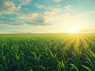 Expansive Fields of Sugar Cane Under Golden Sunlight, Agricultural Beauty