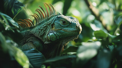 Obraz premium Closeup of an iguana in the jungle.