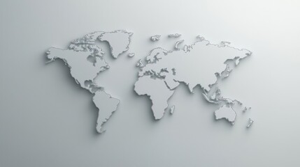 3D Gray World Map On White Textured Background
