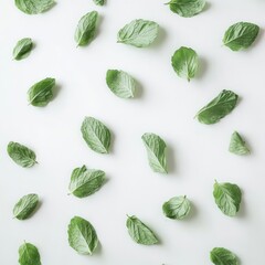 Fresh Mint Leaves on Pure White Background, High-Resolution Isolated Food Photography for Culinary and Beverage Branding