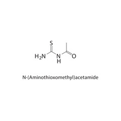 1 N-(Aminothioxomethyl)-acetamide skeletal structure.Acetamide derivative compound schematic illustration. Simple diagram, chemical formula.
