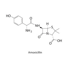 Amoxicillin skeletal structure.Beta-lactam antibiotic compound schematic illustration. Simple diagram, chemical formula.