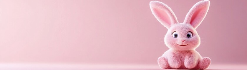 Obraz premium 3d Bunny Animation Cartoon Cute Smiling Fluffy Ears Pink Background Copy Space Happy Easter Greeting Card