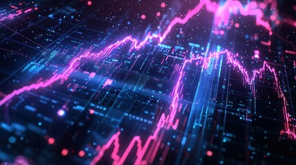 Abstract neon stock chart visualizing global financial data trends