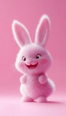 Obraz premium 3d Bunny Animation Cartoon Cute Smiling Fluffy Ears Pink Background Copy Space Happy Easter Greeting Card