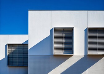 Modern Minimalist Architecture: White Building Exterior with Ventilation Louvers and Dramatic Shadows
