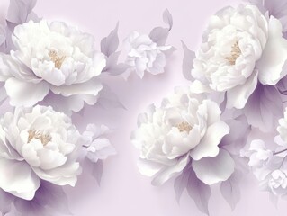 White peonies on lavender background delicate border design 