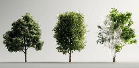 Ohio buckeye trees set against a transparent backdrop, rendered in 3D, suitable for illustrative purposes, comprising a digital composition, and architectural visualization