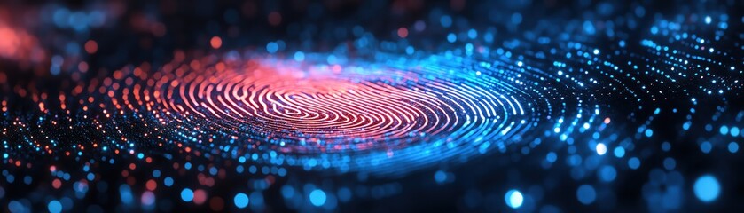Fototapeta premium Glowing digital fingerprint, dark background, futuristic and secure technology concept