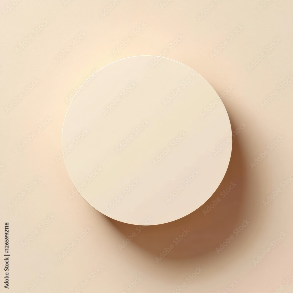 Poster Minimalist round object casting a shadow on a soft beige background during daylight in a modern setting. Generative AI