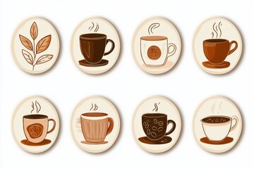 Obraz premium stickers featuring various coffee cups and coffee beans in a warm, inviting style. Generative AI