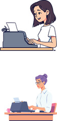 Two female writers typing on typewriters and creating content for publication