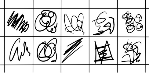 Abstract Scribble Doodle Illustration Set – Hand-Drawn Ink Line Art