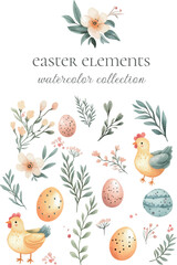 eastern watercolor collection bunnys and eggs and chicken for cards and designs
