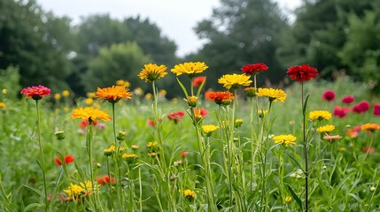 Naklejka premium Colorful Zinnia Flowers Blooming In Summer Garden