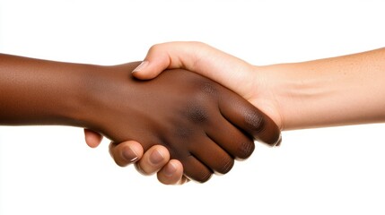 Interracial Handshake On White Background. Symbol Of Respect And Unity.