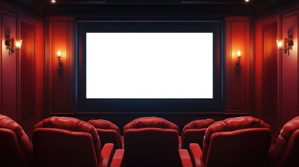 Luxury Home Theater Room with Red Leather Seating and Large Projection Screen