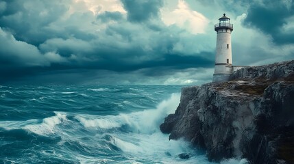 historic lighthouse on a rugged cliff overlooking the sea