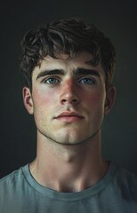 Fototapeta premium Portrait of Young Man: Ultra-Detailed Hyper-Realistic