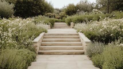 Stone steps through a garden.  Possible use stock photo for garden design