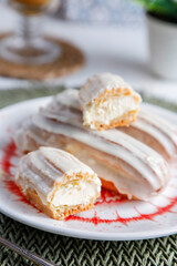 Beautiful delicious homemade french eclairs.