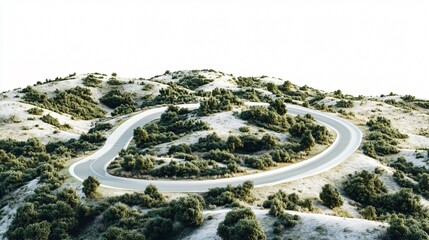 Winding Road on White Background in Ultra Detail