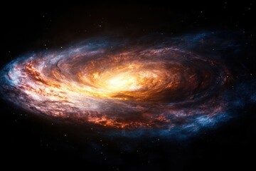 Obraz premium A breathtaking spiral galaxy, vibrant with orange and blue hues, swirling in the vast darkness of space.